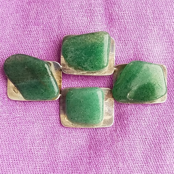 VINTAGE STERLING JADE BROOCH/PENDANT - Picture 3 of 8
